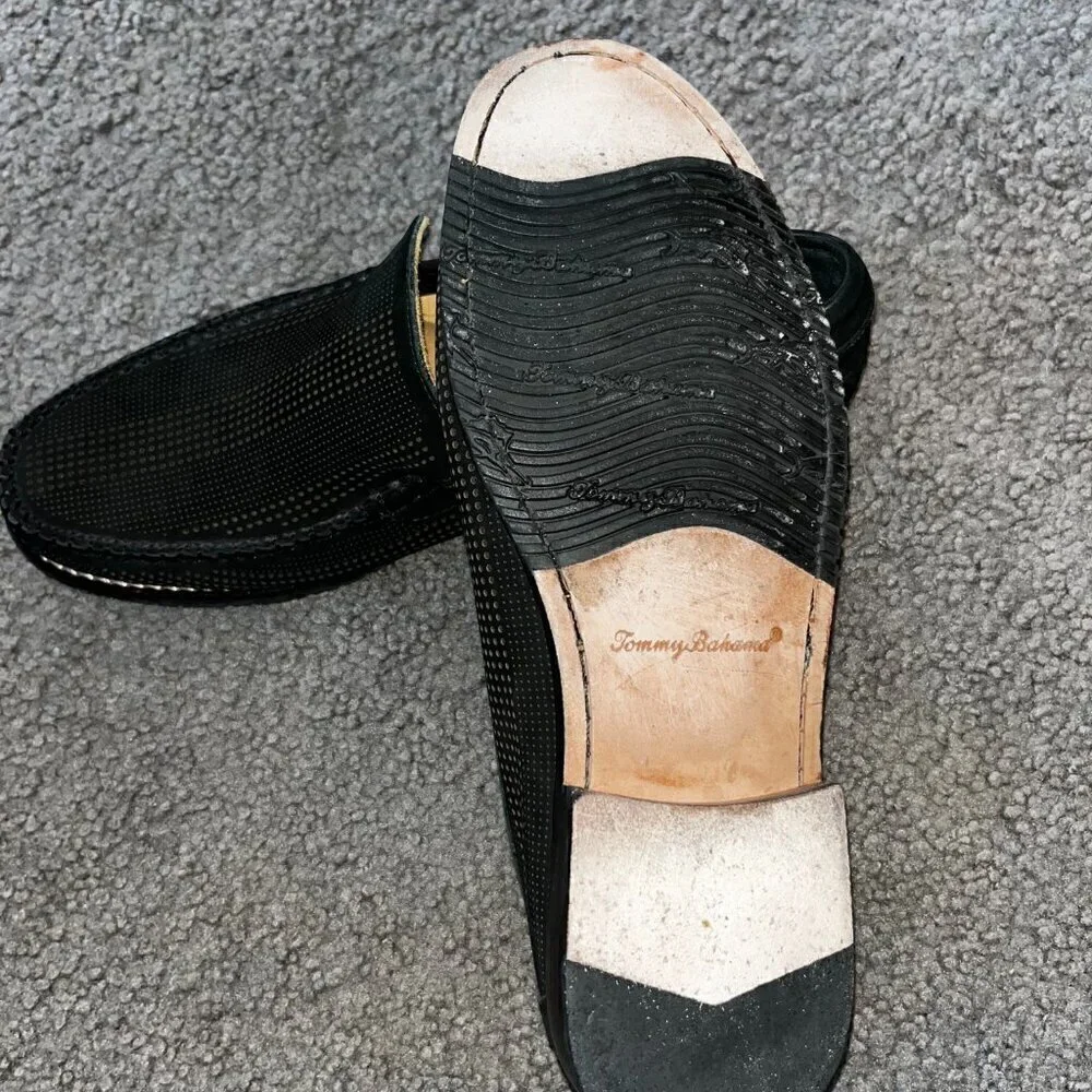 TOMMY BAHAMA Felton Loafer Nubuck Perforated Slip-On Shoes Black -Men's size 8.5